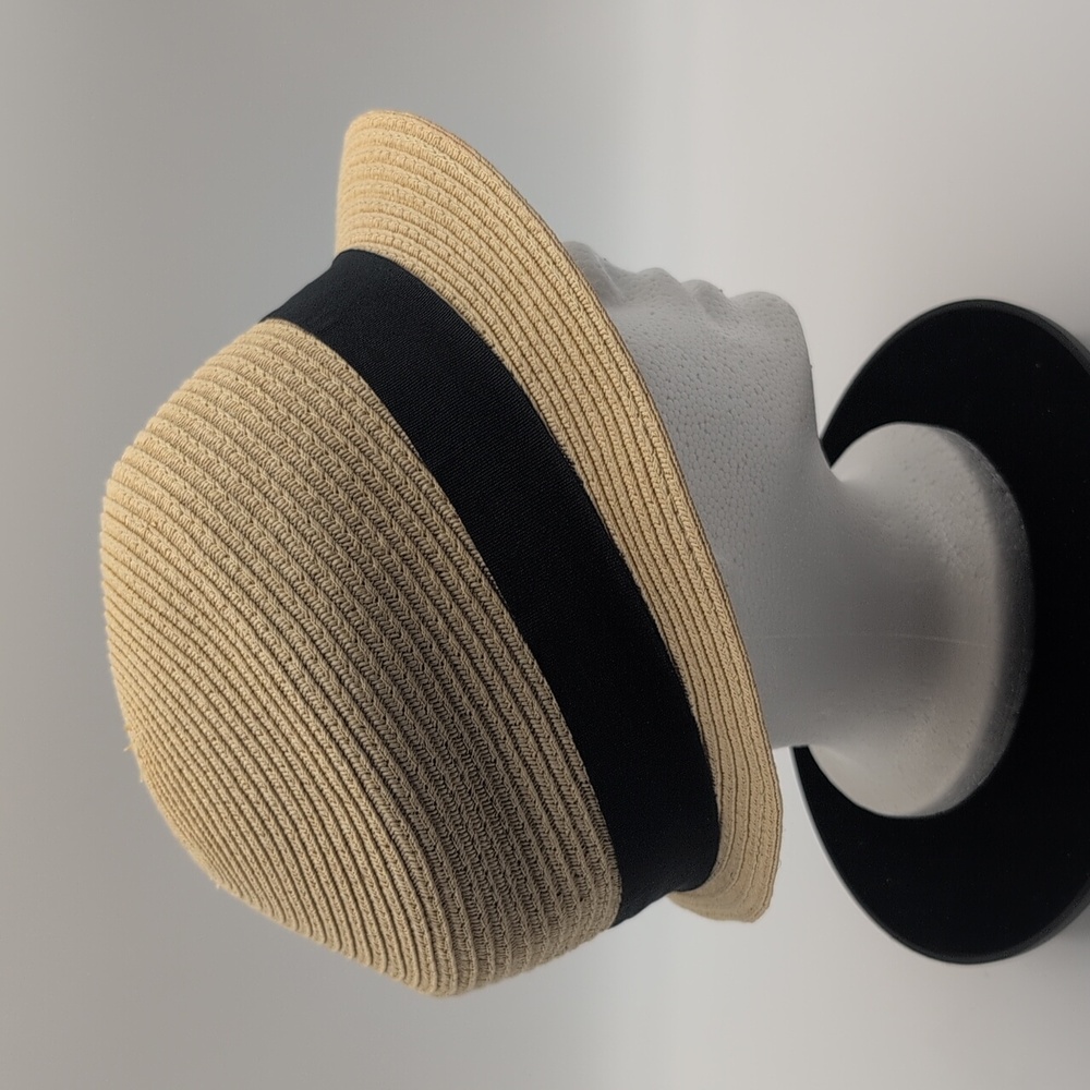 Expressions| Vintage Tan Straw Hat with Black Band - Picture 4 of 11